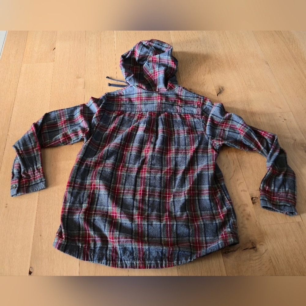 L.L. Bean Flannel Hoodie Zip Up Scotch Plaid 100% Cotton Relaxed Fit S Shacket - Picture 2 of 10